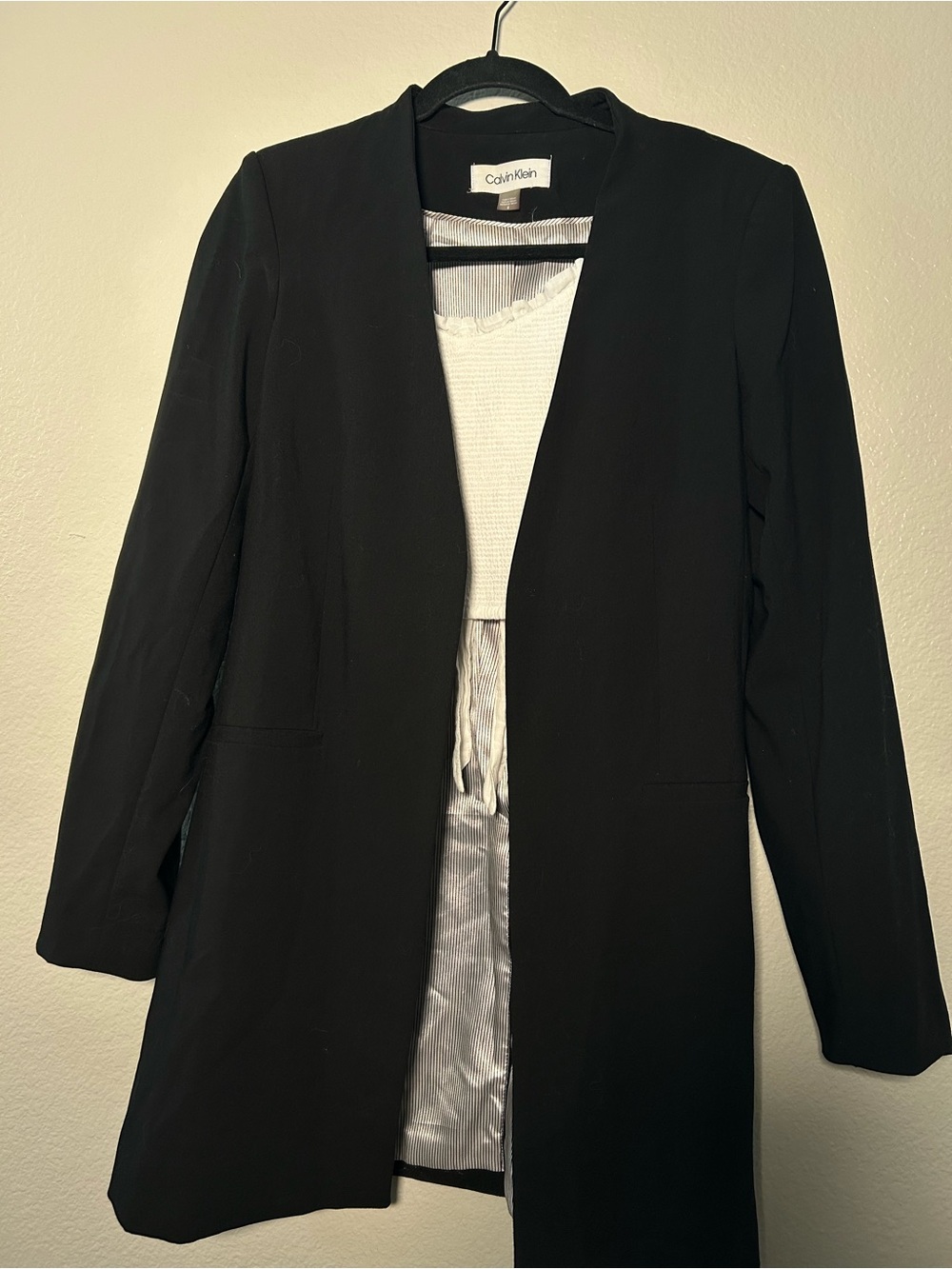 Calvin Klein Black Long Open-Front Blazer Jacket